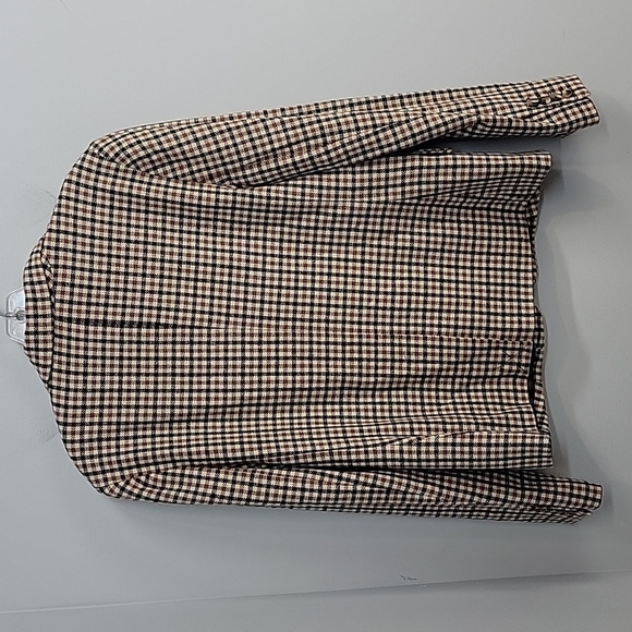 Liz Claiborne New York Tartan Brown Cream Black Wool Plaid Blazer - Picture 8 of 11